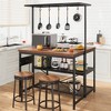 Kitchen Island with Storage Shelfs, Bakers Rack, 3 Tier Microwave Stand Shelf with 5 Hooks,Large Coffee Bar Table for Kitchen Dining Room Living Room - 3 of 4