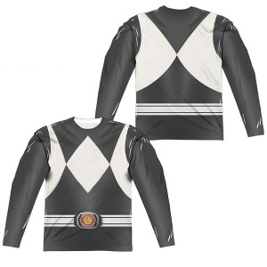 Men's Power Rangers Black Ranger (Front Back Print) Long Sleeve Costume T-Shirt - 1 of 4