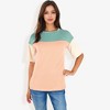 Anna-Kaci Women's Color Block Knit Top with Crew Neck and Short Sleeves, Casual Loose Fit Comfortable Blouse - 2 of 4