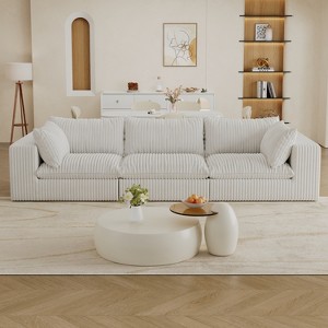 Dewdrop Blue&White Cloud Sofa, Corduroy Fabric Deep Seat Couch with Removable Cushion, No Assembly Needed - 1 of 4