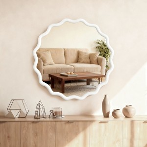 PexFix 30" Wavy Round Solid Wood Frame Decorative Mirror Modern Farmhouse Wall Mirror For Bedroom Bathroom Living Room Entryway White - 1 of 4