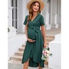 Clearlove Women's Classic V Neck Pleated Short Sleeves Midi Wedding Guest Dress - 2 of 4