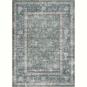 Area Rug for Living Room, Machine Washable Boho Rug for Bedroom, Low Pile Lightweight Thin Floral Vintage Distress Print Pattern Carpet - 1 of 4