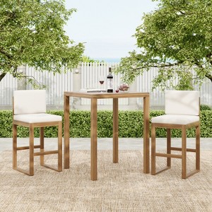 Christopher Knight Home Goleta 3 Piece Outdoor Acacia Wood Bar Set with Water-Resistant Cushions - 1 of 4