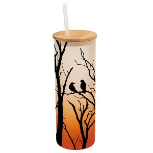 Elanze Designs Birds Resting on Tree Branches Wrap-Around Design 25 Ounce Frosted Gradient Glass On-The-Go Coffee Travel Skinny Tumbler Mug Cup, - 1 of 1
