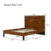 Mid-Century Modern Solid Wood Bed Frame Queen Size Platform Bed with Six-Piece Headboard Design, No Box Spring Needed, Brown - 3 of 4
