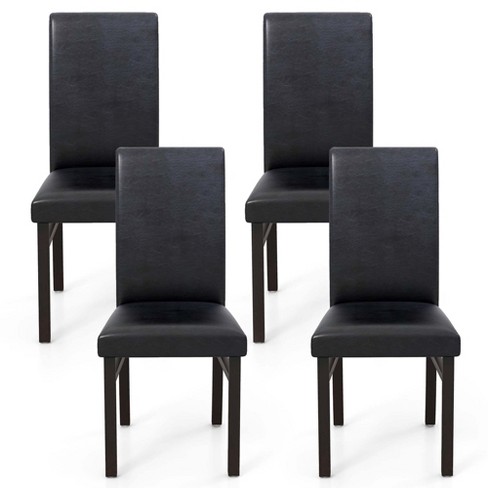 Yaheetech Set of 4 Dining Chairs Modern Kitchen Chairs Faux Leather Side  Chairs with Upholstered Seat, Metal Legs and High Back for Dining Room