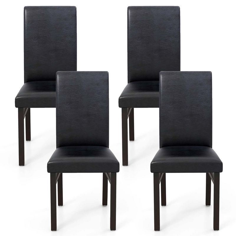 Costway Upholstered Dining Chairs Set of 2/4 PU Leather Armless Solid Rubber Wood Legs, 1 of 10