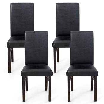 Costway Upholstered Dining Chairs Set of 2/4 PU Leather Armless Solid Rubber Wood Legs