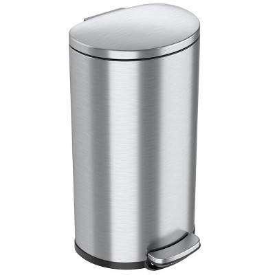 iTouchless Step Pedal Kitchen Trash Can with AbsorbX Odor Filter and Removable Inner Bucket 8 Gallon Semi-Round Stainless Steel