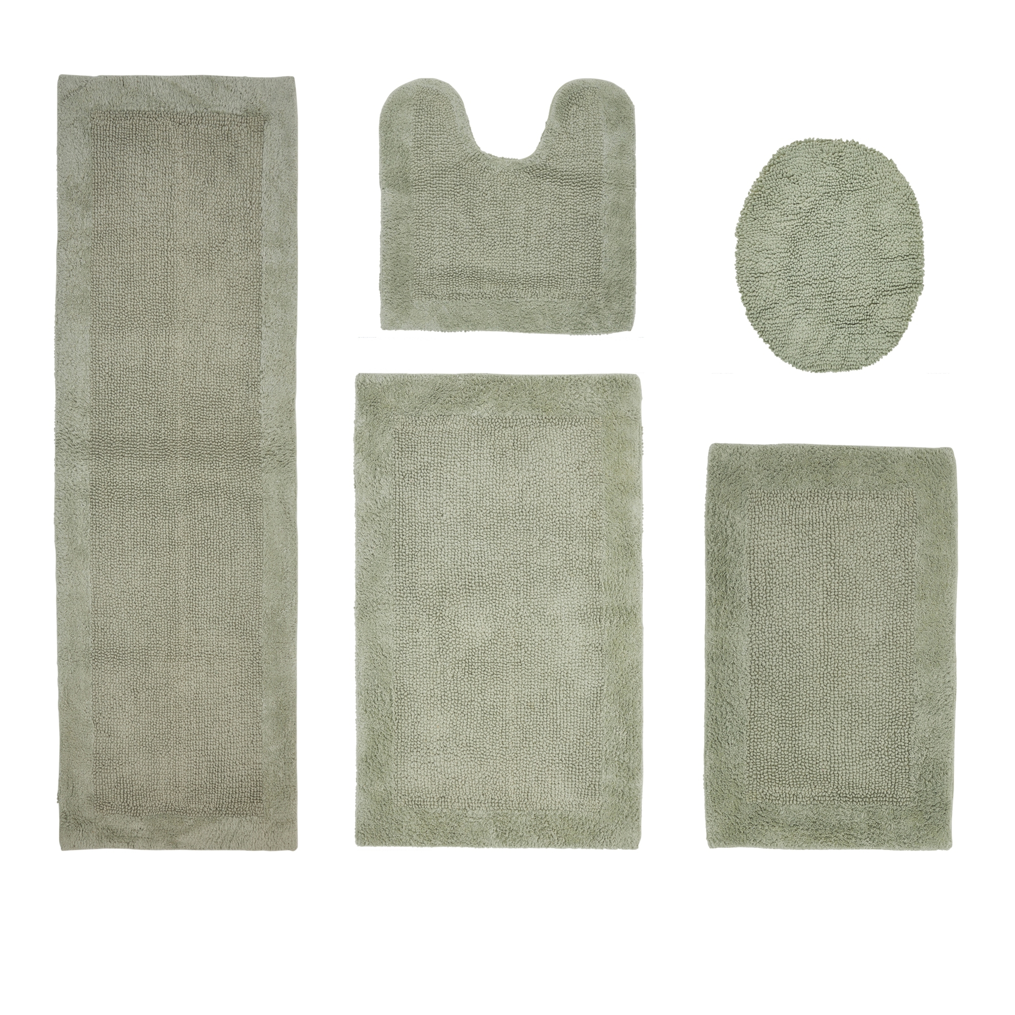 Better Trends Edge 100% Cotton Tufted Reversible Bath Rug Set 5 PC (18" x 20" | 17" x 24" | 20" x 20" | 21" x 34" | 20" x 60") - Dark Sage