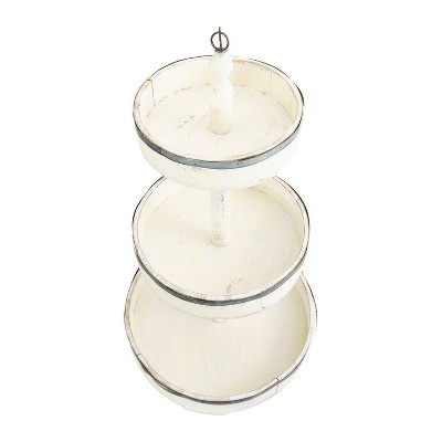 White Wood and Metal Round 3-Tier Tray Server