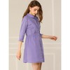INSPIRE CHIC Women's 3/4 Sleeve Button Front Solid Color Flare Mini Shirt Dress - 4 of 4