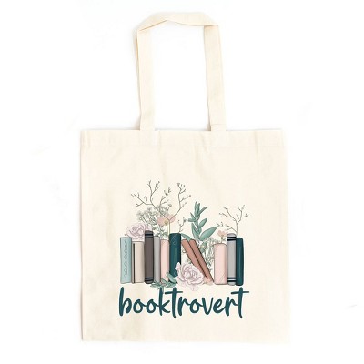 City Creek Prints Booktrovert Floral Canvas Tote Bag - 15x16 - Natural