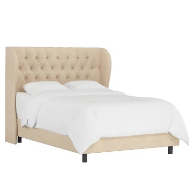 Full Tufted Wingback Bed Velvet Pearl - Skyline Furniture