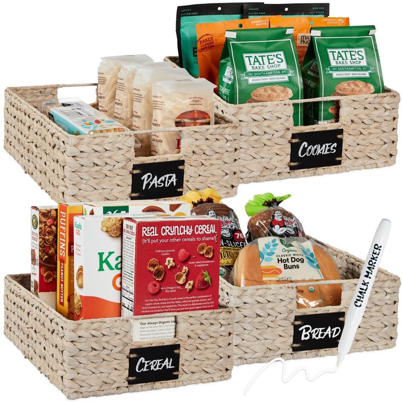 Best Choice Products Set of 4 16x12in Woven Water Hyacinth Pantry Baskets w/ Chalkboard Label, Chalk Marker, 1 of 8