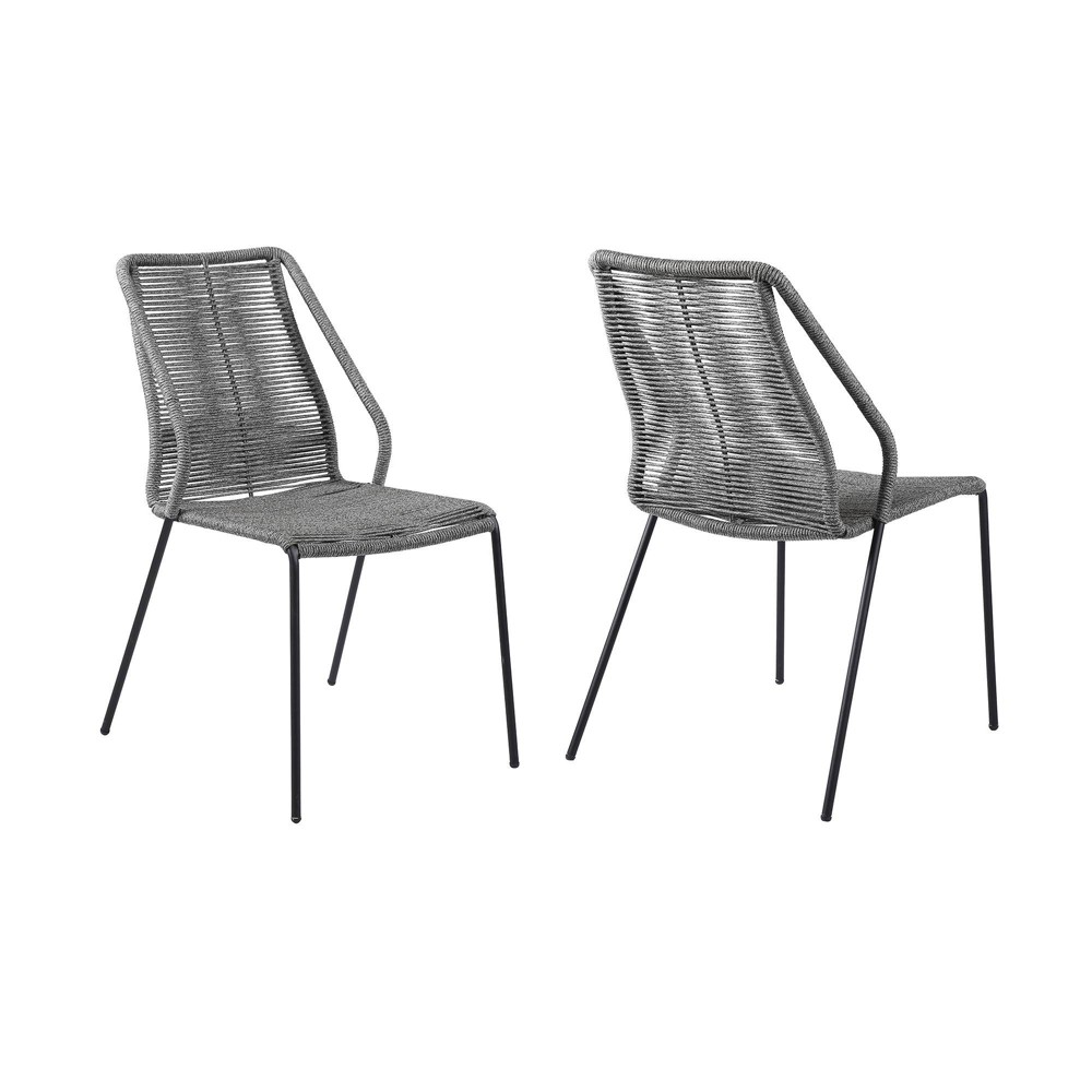 Clip 2pk Indoor Outdoor Stackable Metal Dining Chairs Gray Armen Living