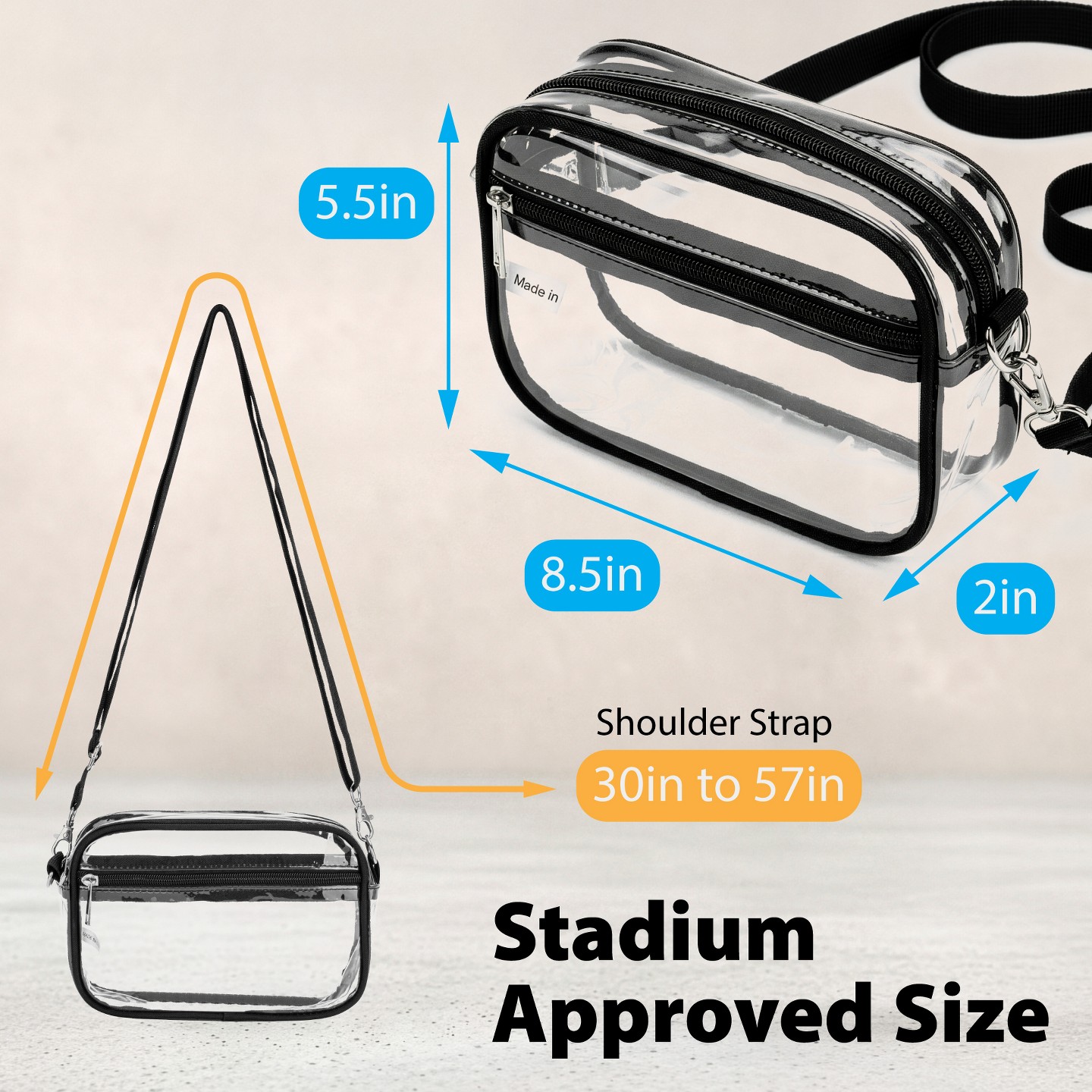 Сумка Garnen Clear Bag for Stadium Events, Clear Purse Crossbody, Clear Stadium Approved Bags See Through Bag With Zipper and Adjustable Strap — фото 3