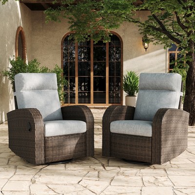 LayinSun Oversized Wicker Outdoor Swivel Glider Recliner Lounge Chair Set of 2