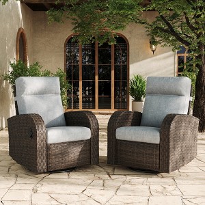 LayinSun Oversized Wicker Outdoor Swivel Glider Recliner Lounge Chair Set of 2 - 1 of 4