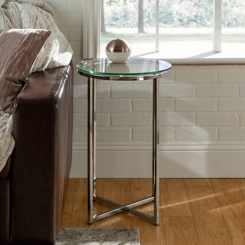 Set of 2 Vivian Glam X Leg Round Side Tables Glass/Chrome - Saracina Home, 3 of 10