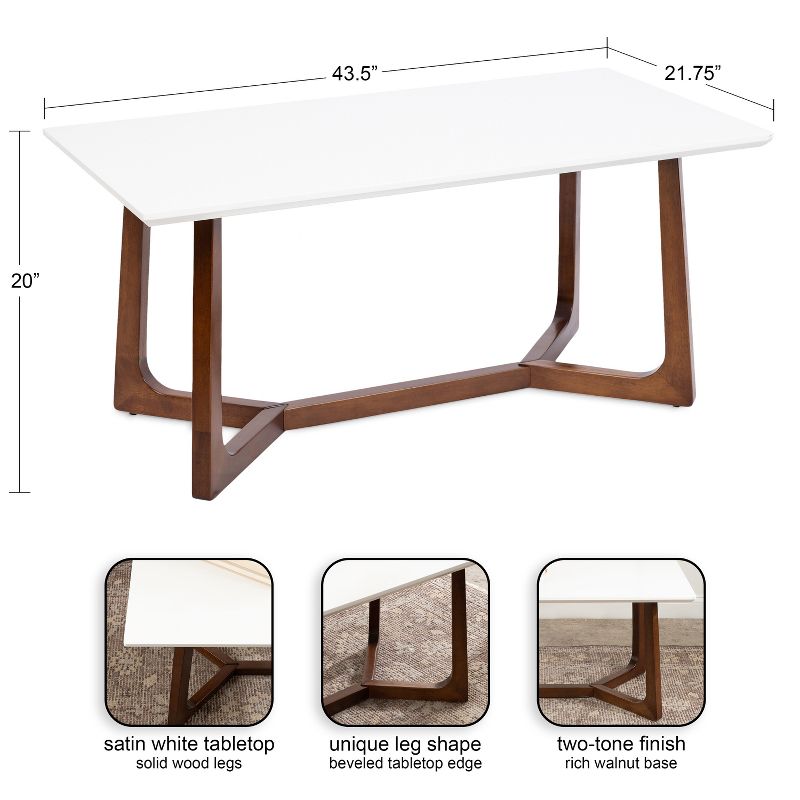 Kate and Laurel Olivant Wooden Coffee Table, 44x22x20, White and Walnut Brown, 2 of 12