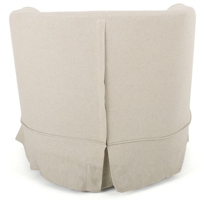 Natural Fabric Barrel Swivel Club Chair with Metal Base