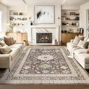 Hallway Runner Rug, Low Pile Washable Vintage Oriental Floral Carpet with Rubber Backing for Entryway, Bedroom, Hall, Kitchen - 1 of 4