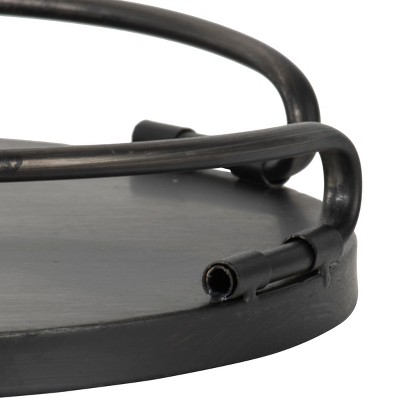 Small Round Dark Metal and Wood Tray with Handles
