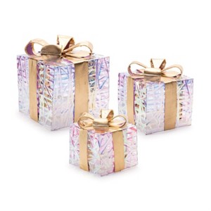 LED Lighted Holiday Package Trio – Gold Woven Gift Boxes 3 Sizes by Melrose - 1 of 4