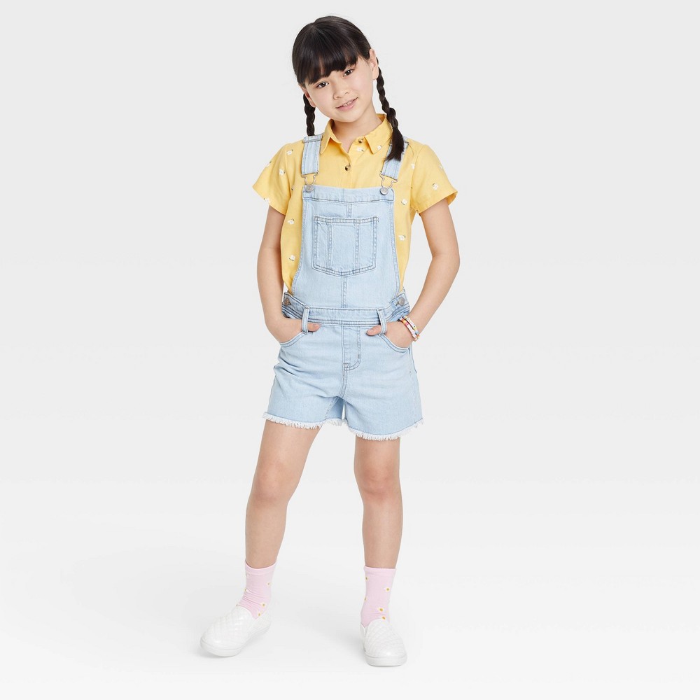 Girls' Jean Shortalls - Cat & Jack Light Blue L