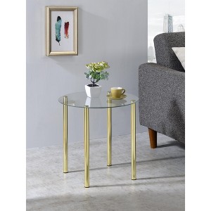 Kings Brand Furniture Milnai Round Side End Accent Table, Gold Metal/Glass - 1 of 3