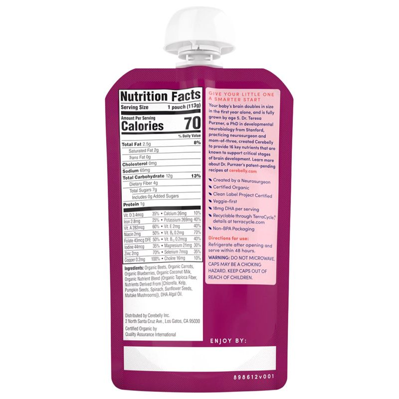 Cerebelly Organic Baby Puree Beet, Carrot, and Blueberry - Case of 6/4 oz, 3 of 4