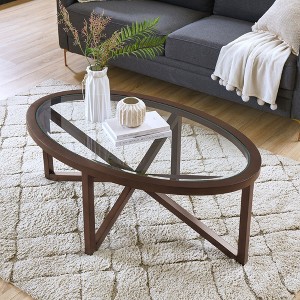 NicBex Modern Tempered Glass Coffee Table with Solid Wood Base,Simple Side Table,Center Table for Livng Room - 1 of 4