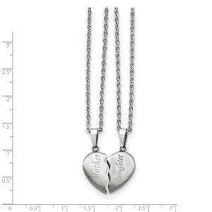 Chisel Stainless Steel Brushed Mother Daughter Heart Pendants on 18" Cable Chain Necklace Set - 1 of 3