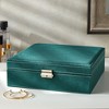 Juvale Velvet Jewelry Box Organizer - Lockable 2 Layer Travel Case, Earrings Storage with Removable Tray for Women, Men (Green) - 3 of 4