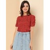 INSPIRE CHIC Women's Floral Summer Crew Neck Casual Shirred Short Sleeve Blouse - 2 of 4