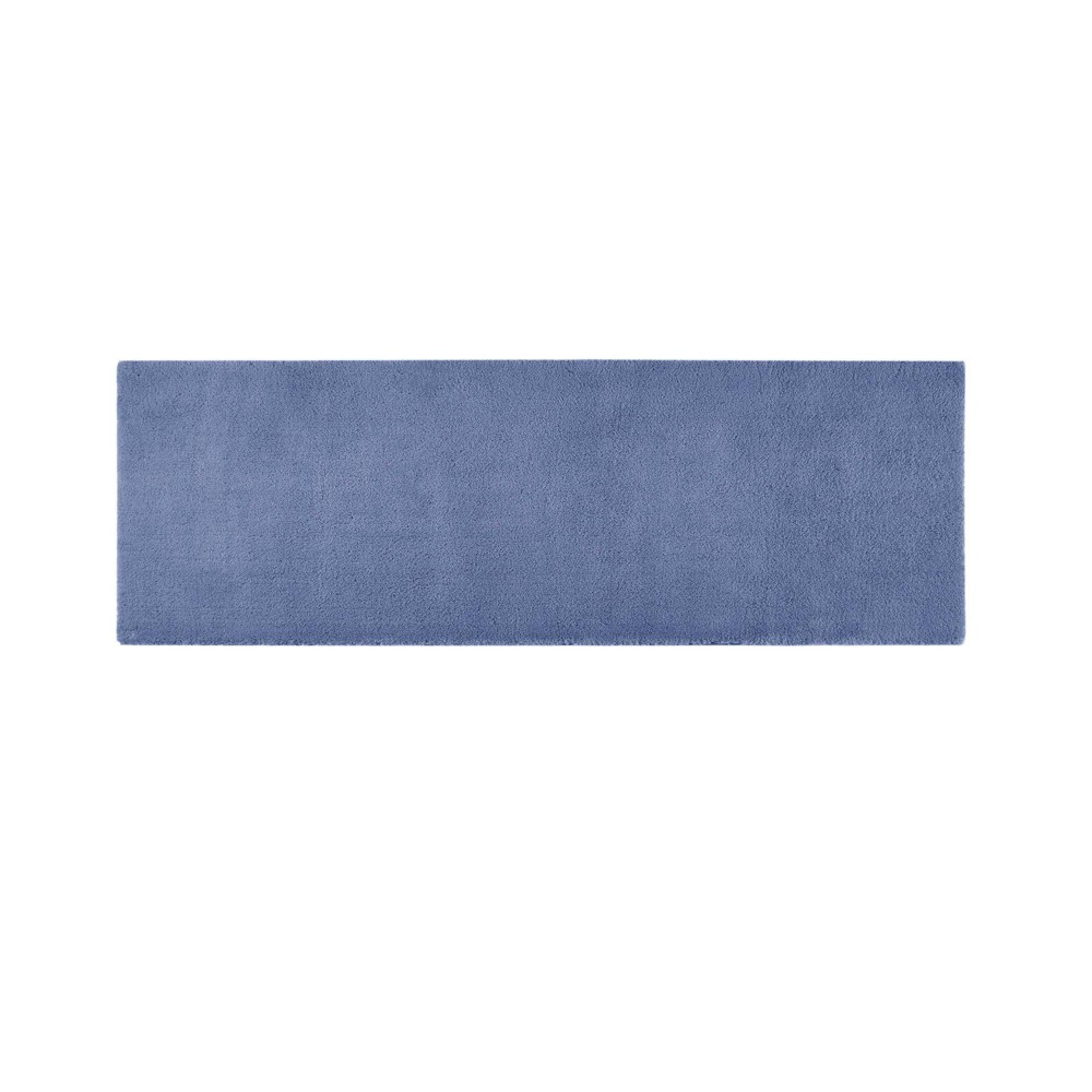 Photos - Bath Mat 24"x72" Marshmallow Bath Rug Blue: Madison Park, Luxury Microfiber, Non-Slip Latex Backing, Machine Washable