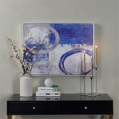 Blue and Silver Abstract Canvas Wall Art with Silver Frame
