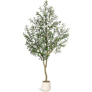 5 FT Olive Trees Artificial Indoor, Realistic Potted Silk Artificial Olive Tree, with Natural Wood Trunk and Lifelike Fruits, for Home, 1 Pack - 1 of 4