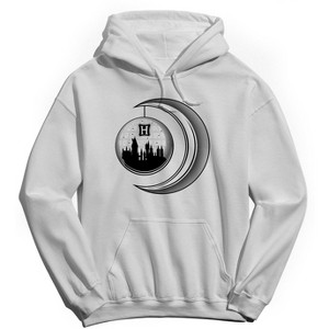 Harry Potter Men's Hogwarts Moon Castle Long Sleeve Graphic Cotton Sweatshirt Hoodie - White S - 1 of 3