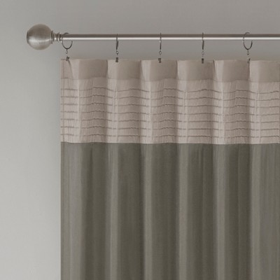 Ivory and Taupe Faux Silk Light-Filtering Curtain Panel
