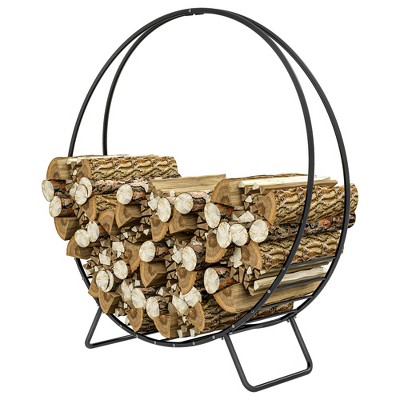 48" Black Powder-Coated Steel Firewood Rack with Waterproof Cover