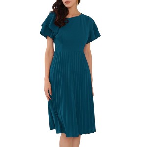 INSPIRE CHIC Women's Dressy Ruffled Asymmetric Neck A-Line Midi Pleated Dress - 1 of 4