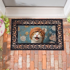 Sassafras Christine The Joyful Cat Front Door Mat Indoor Outdoor