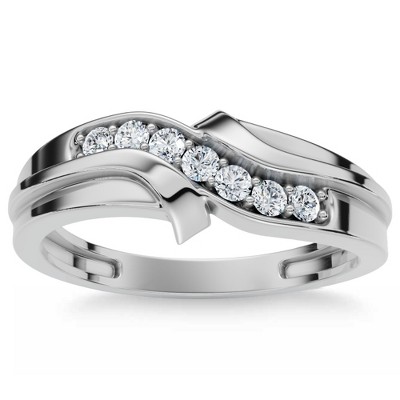 Pompeii3 Men's Diamond Curve Polished Wedding Ring Lab Created 10k Gold