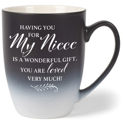 Elanze Designs My Niece You Are Loved Two Toned Ombre Matte Black and White 12 ounce Ceramic Stoneware Coffee Cup Mug
