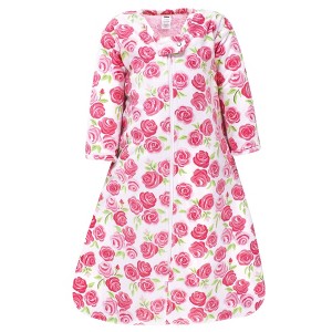 Hudson Baby Girls Long Sleeve Plush Faux Fur Sleeping Bag, Wearable Blanket, Pink Roses - 1 of 2