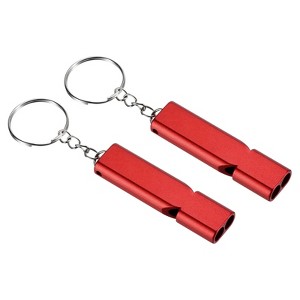 Unique Bargains Double Tubes Loud Aluminum Whistle with Lanyard Keychain 2 Pcs - 1 of 4