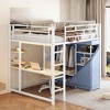 MAYEERTY Full Size Metal Loft Bed, Desk Shelves Power Outlet LED Light Wardrobe, Bedroom, White - 2 of 4
